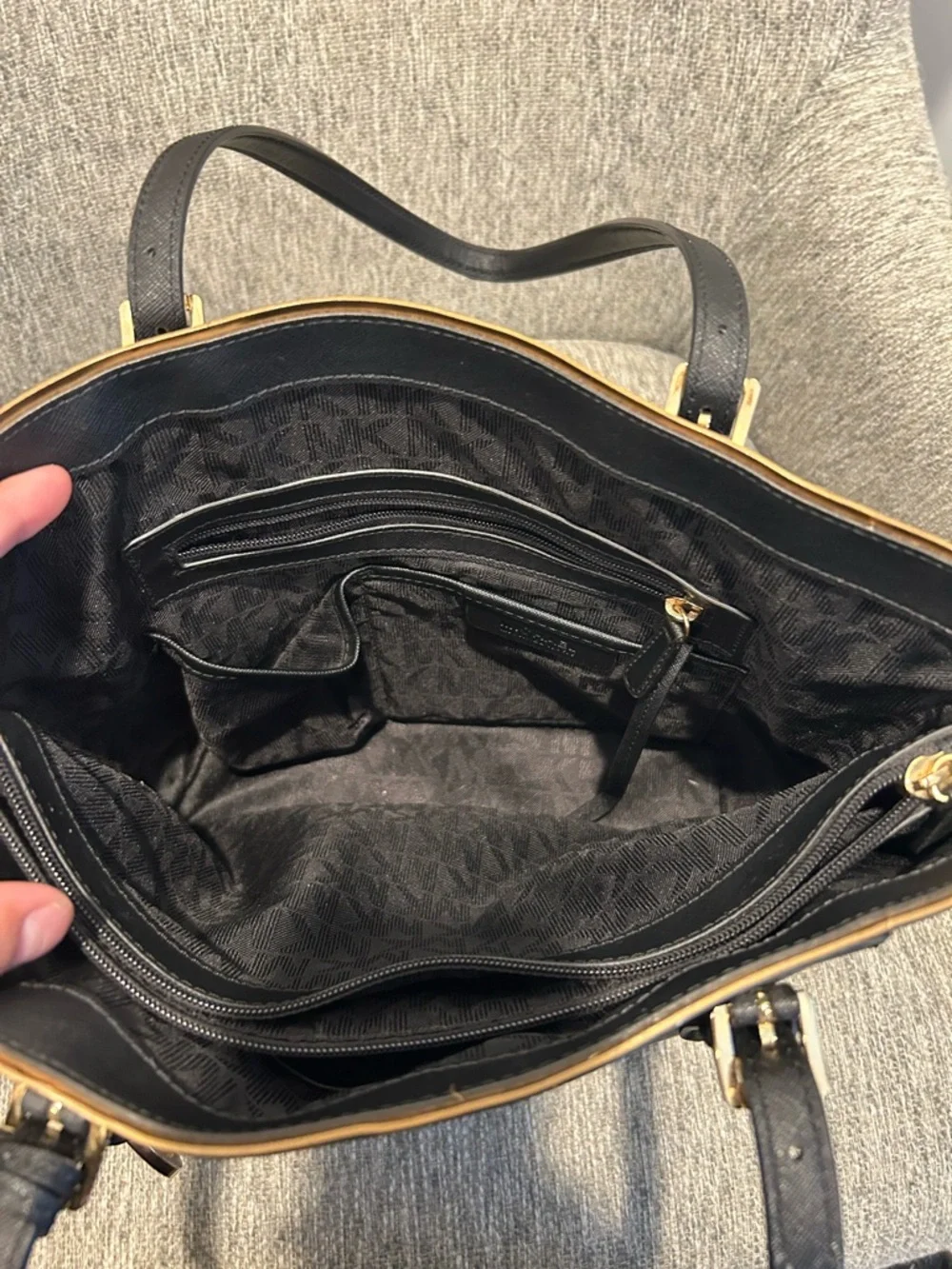 Michael Kors Black Saffiano Leather Tote with Gold Trim